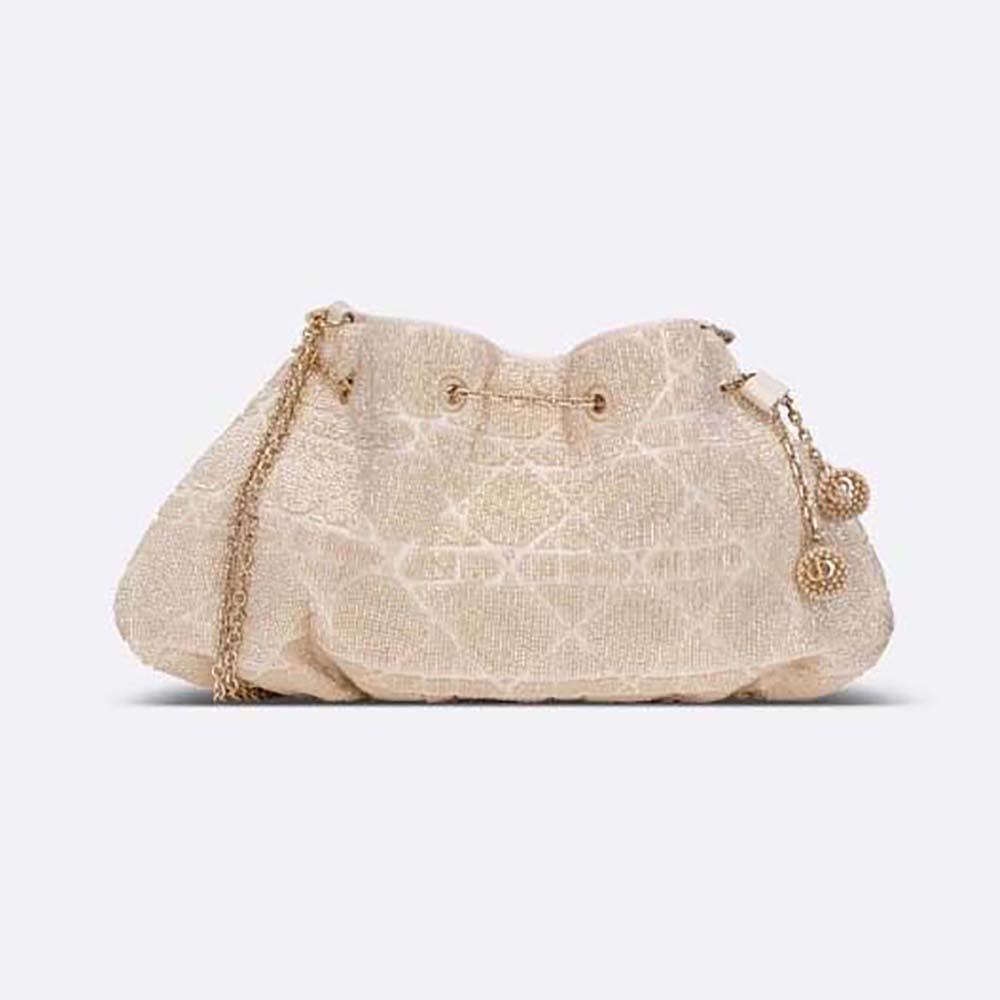 Front view of Dior Women Dior Dream Bucket Bag Dusty Ivory Cannage Cotton