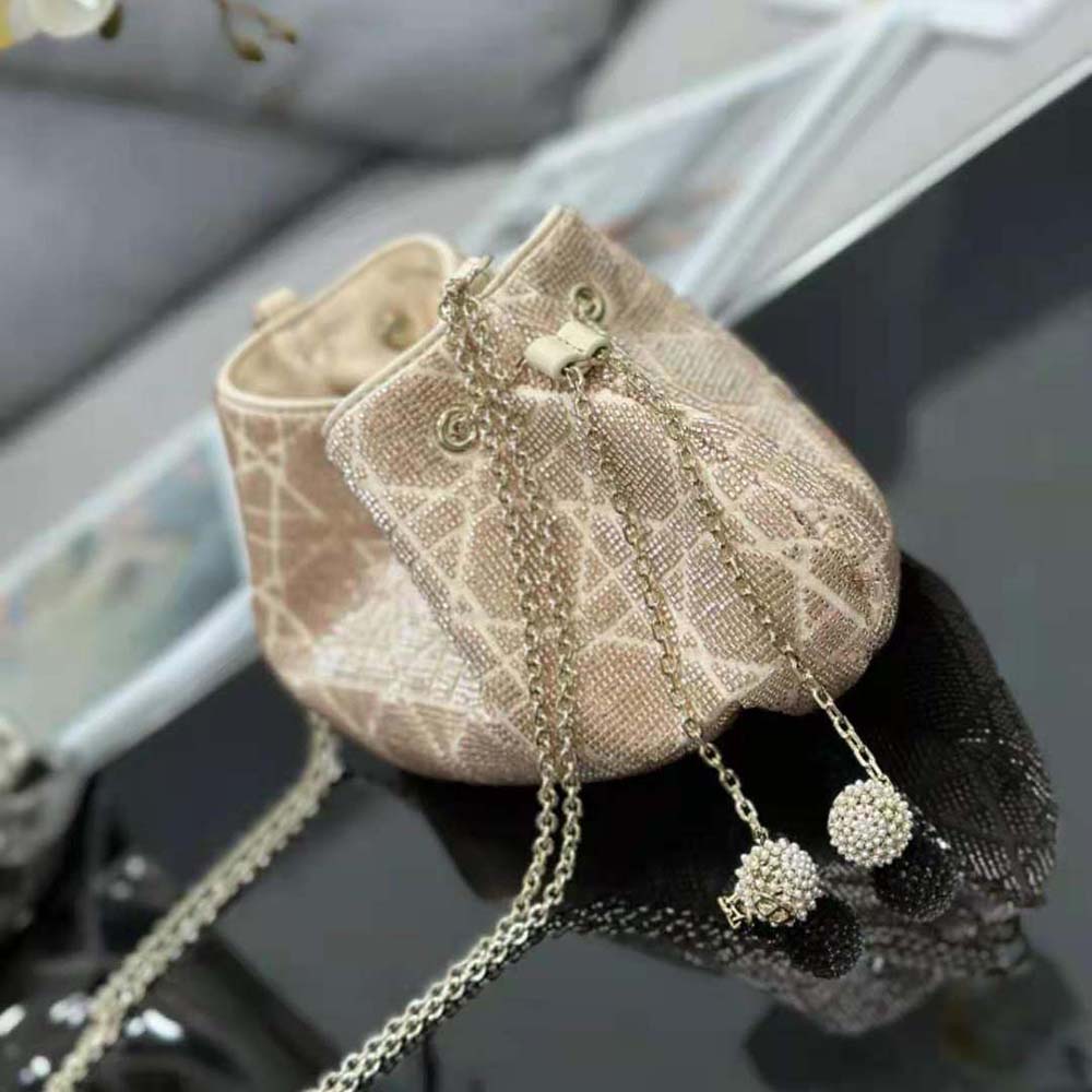 Dior Women Dior Dream Bucket Bag Dusty Ivory Cannage Cotton with Bead Embroidery - image 4