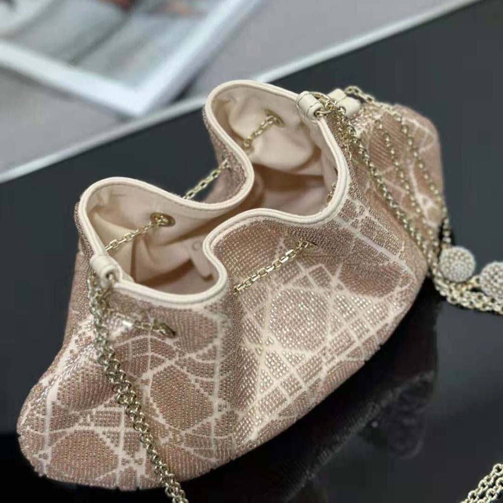 Dior Women Dior Dream Bucket Bag Dusty Ivory Cannage Cotton with Bead Embroidery - image 5
