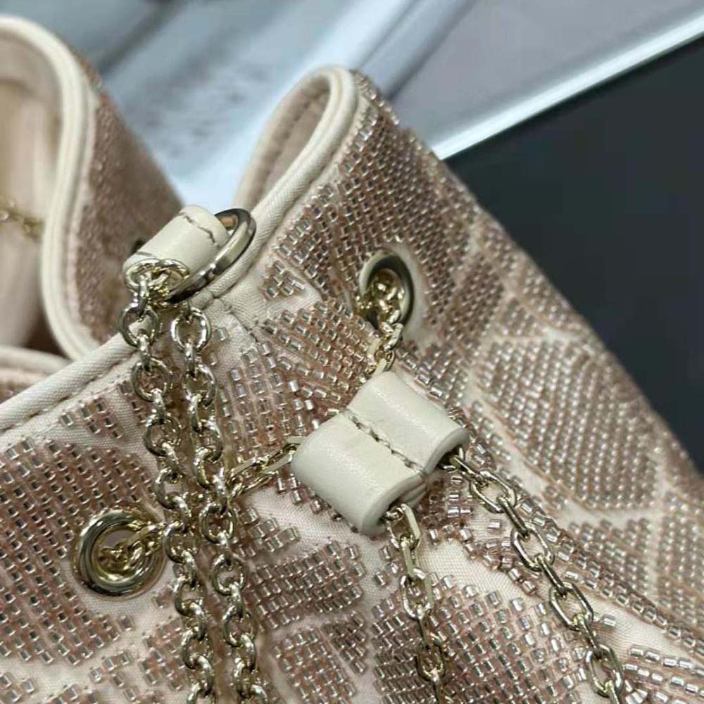 Dior Women Dior Dream Bucket Bag Dusty Ivory Cannage Cotton with Bead Embroidery - image 7
