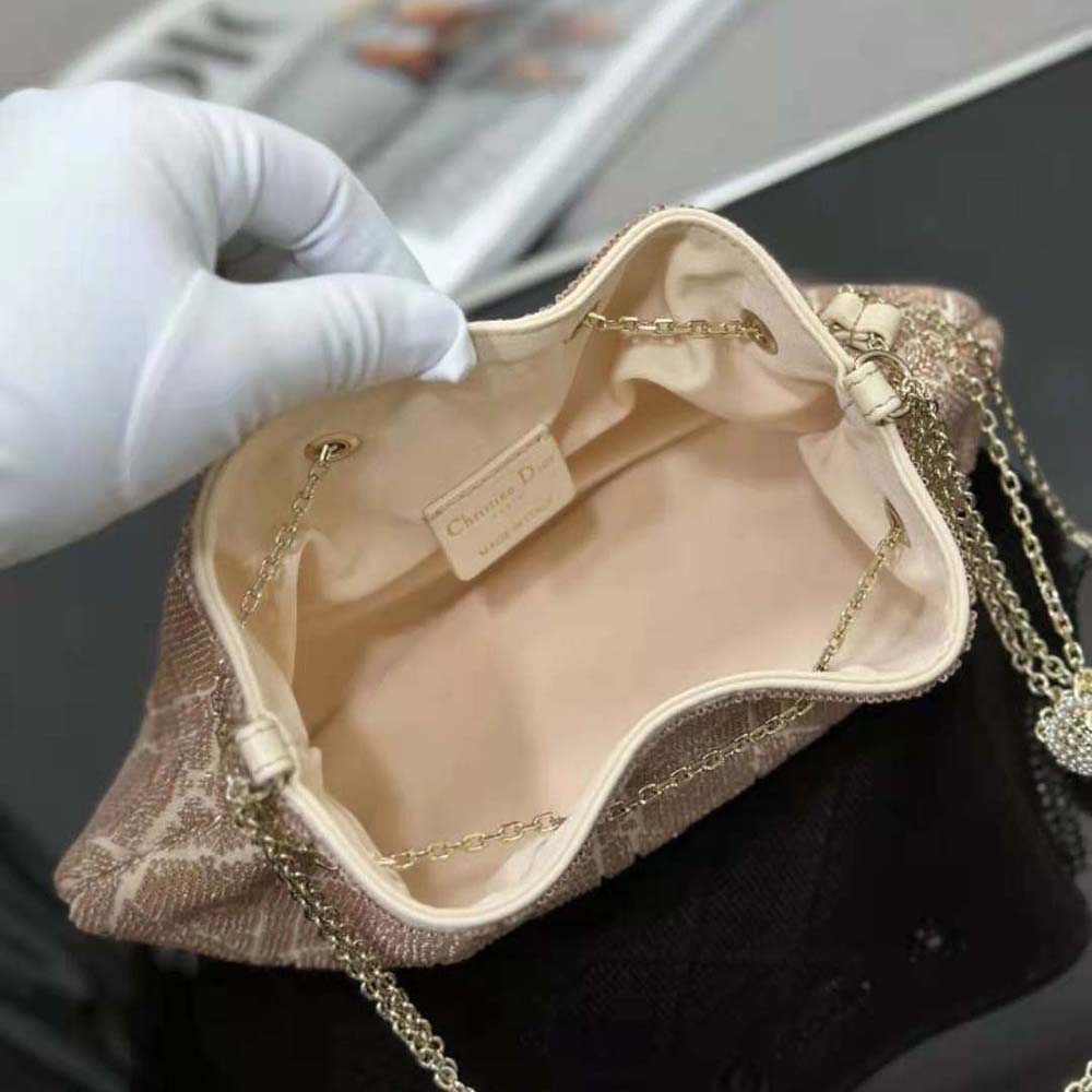 Dior Women Dior Dream Bucket Bag Dusty Ivory Cannage Cotton with Bead Embroidery - image 9
