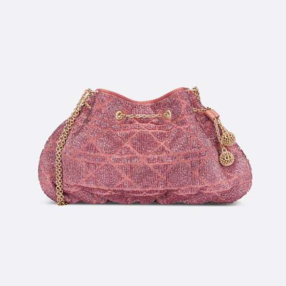 Front view of Dior Women Dior Dream Bucket Bag Ethereal Pink with bead embroidery