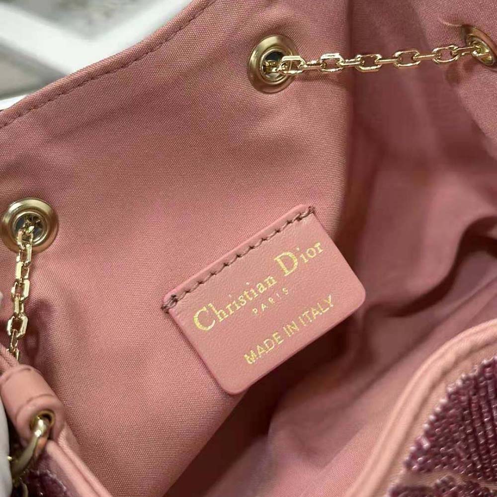 Dior Women Dior Dream Bucket Bag Ethereal Pink Cannage Cotton with Bead Embroidery - image 10