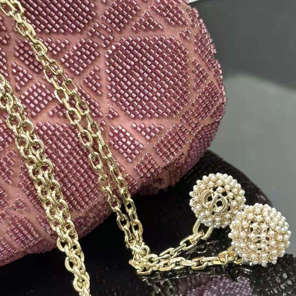Dior Women Dior Dream Bucket Bag Ethereal Pink Cannage Cotton with Bead Embroidery - image 8