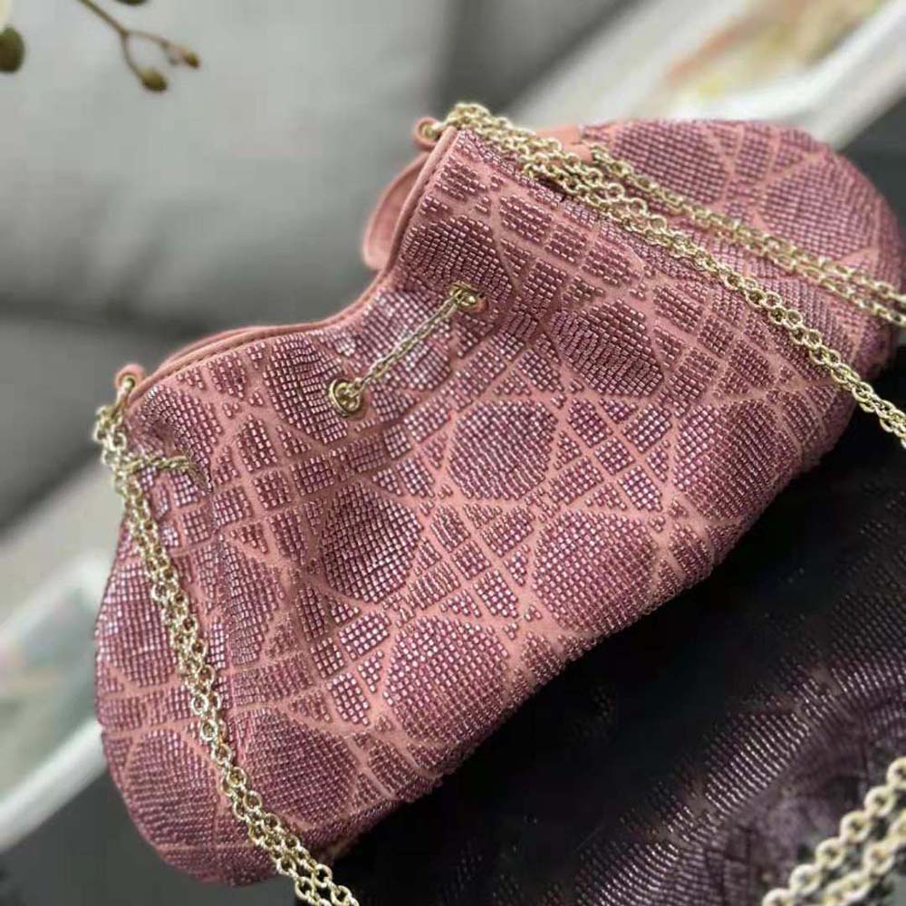 Dior Women Dior Dream Bucket Bag Ethereal Pink Cannage Cotton with Bead Embroidery - image 7