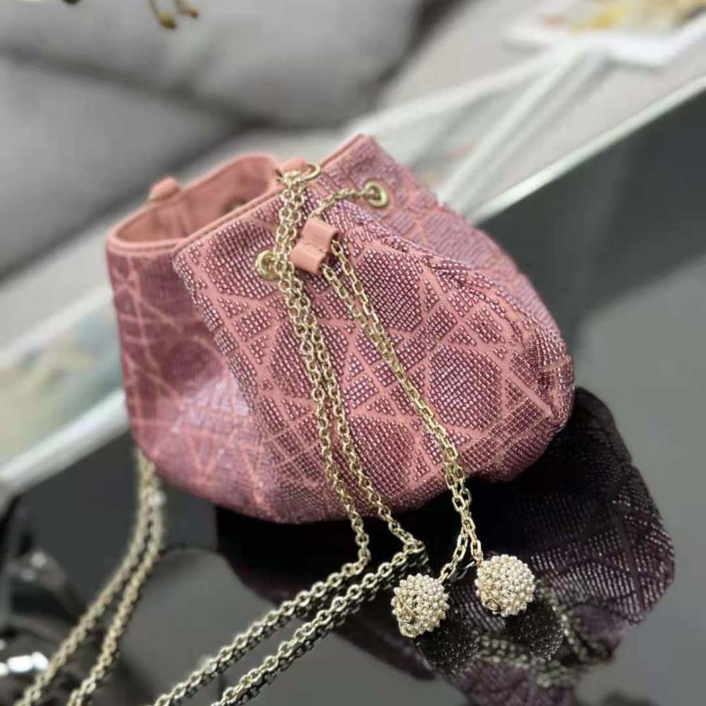 Dior Women Dior Dream Bucket Bag Ethereal Pink Cannage Cotton with Bead Embroidery - image 4