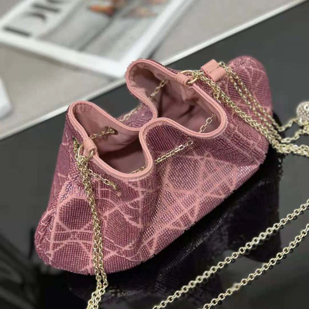 Dior Women Dior Dream Bucket Bag Ethereal Pink Cannage Cotton with Bead Embroidery - image 5