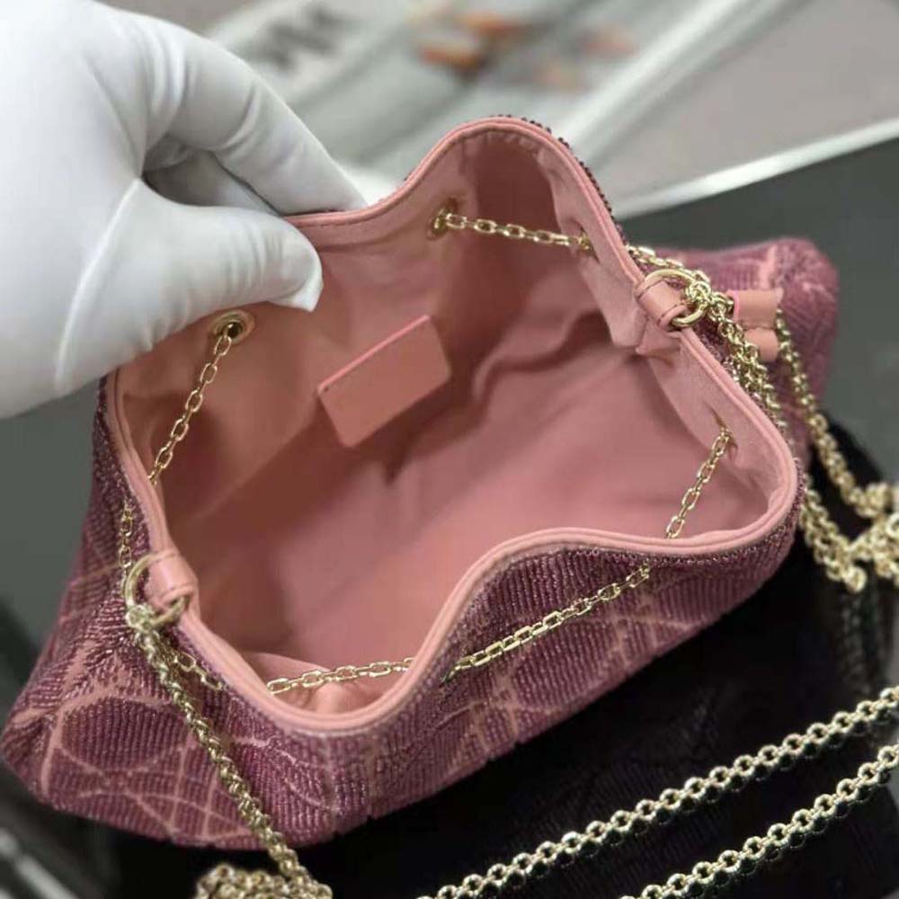Dior Women Dior Dream Bucket Bag Ethereal Pink Cannage Cotton with Bead Embroidery - image 9
