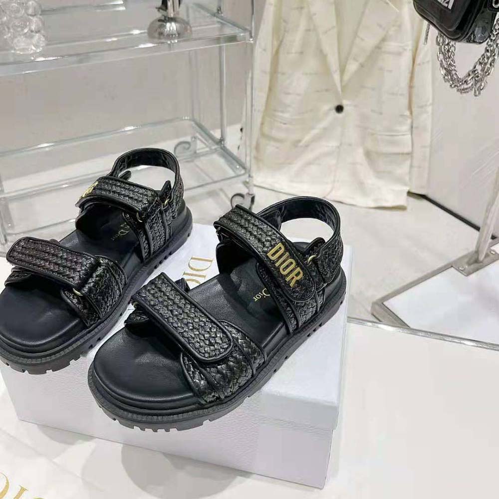 Dior Women Dioract Sandal Black Braided Raffia - image 5