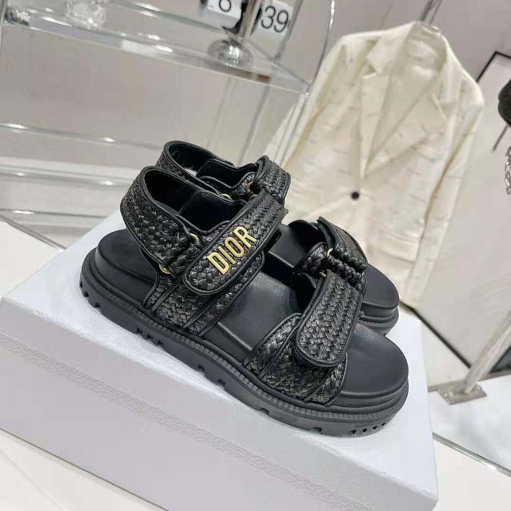 Dior Women Dioract Sandal Black Braided Raffia - image 4