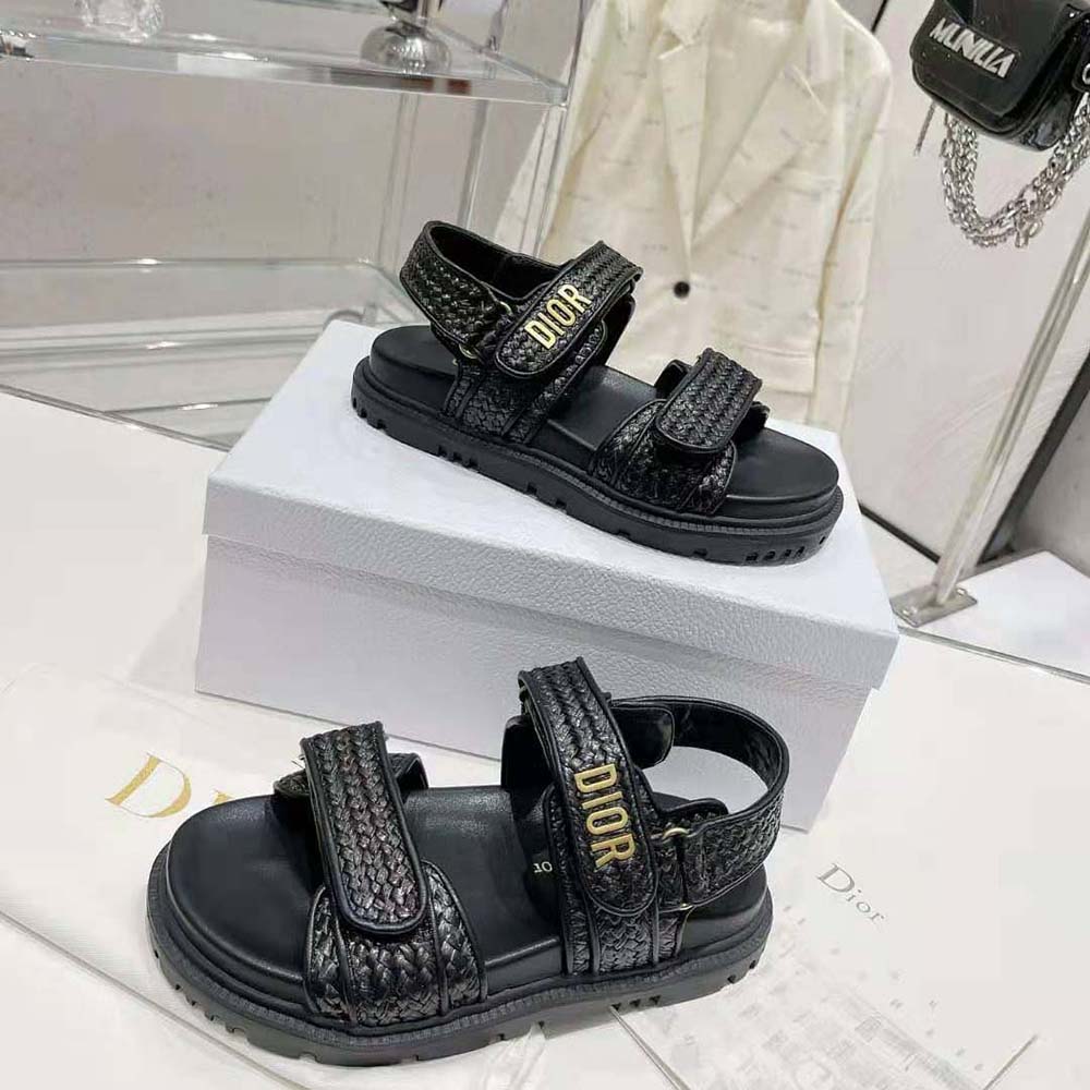 Dior Women Dioract Sandal Black Braided Raffia - image 6