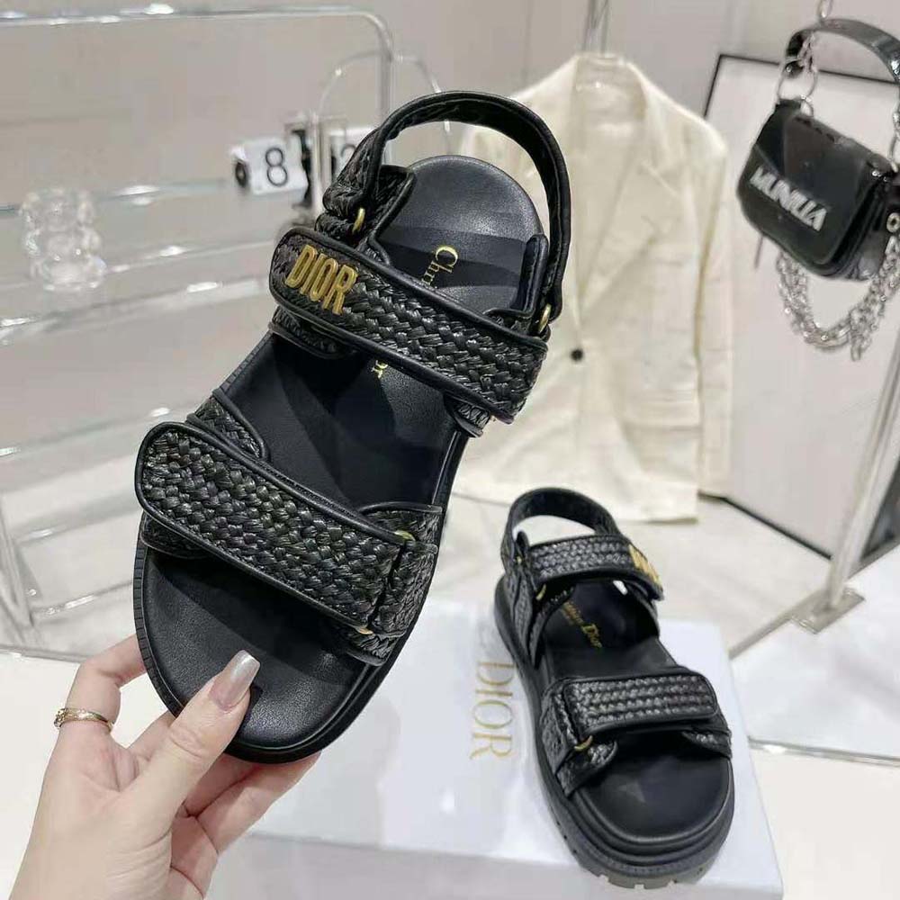 Dior Women Dioract Sandal Black Braided Raffia - image 7