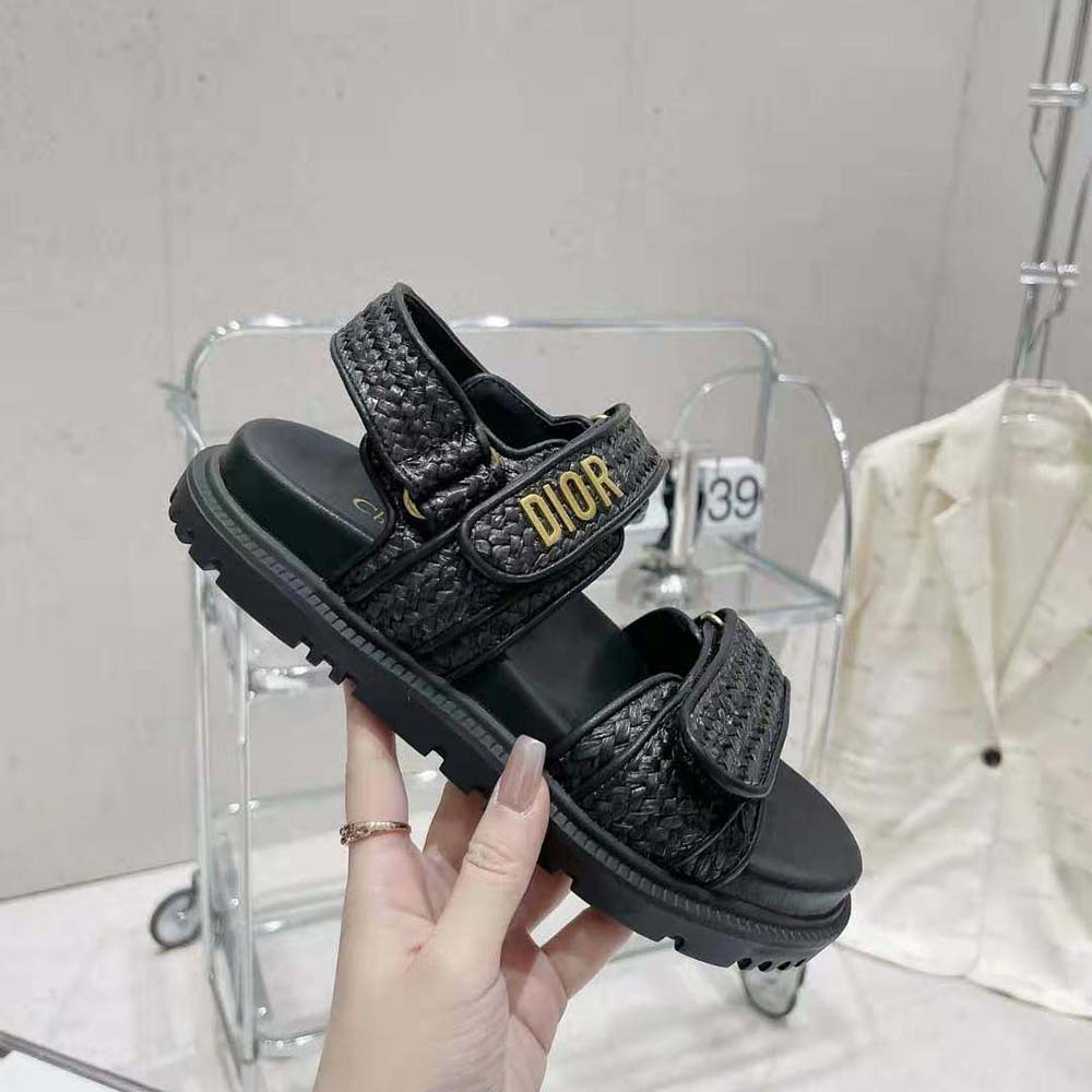 Dior Women Dioract Sandal Black Braided Raffia - image 8