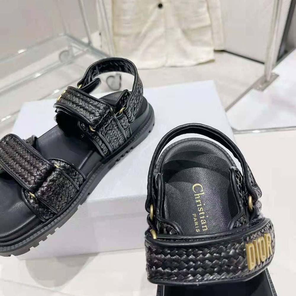 Dior Women Dioract Sandal Black Braided Raffia - image 9