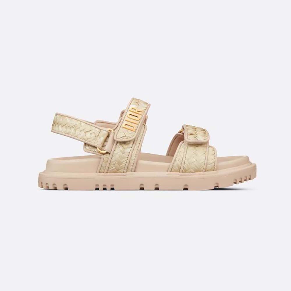 Side view of Dior Women Dioract Sandal Jute-Colored Braided Raffia