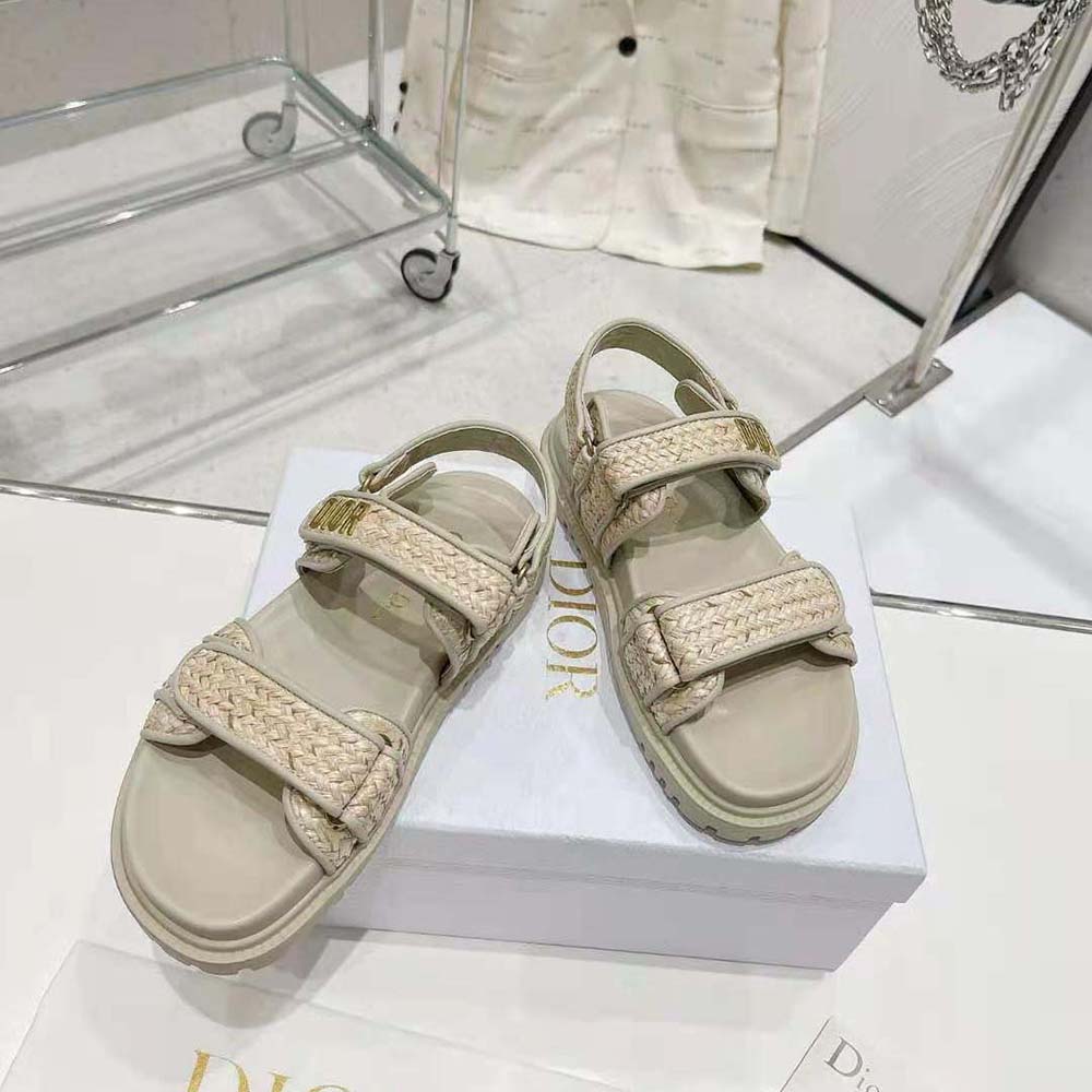 Overhead shot showing adjustable buckle on Dior Women Dioract Sandal