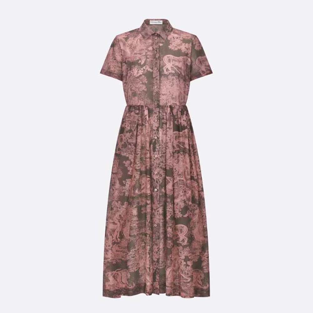 Front view of Dior Women Dioriviera Mid-length Shirt Dress Pink cotton muslin