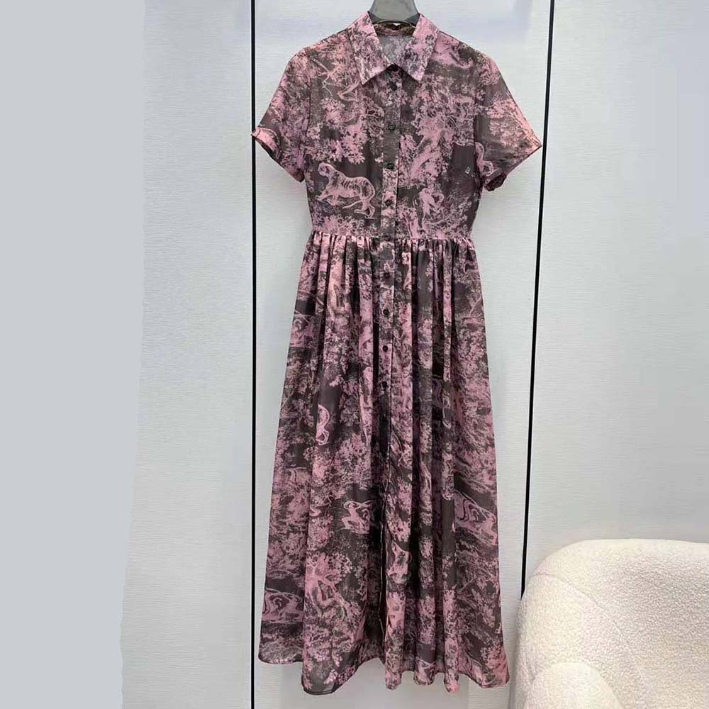 Close-up of Dior Toile de Jouy reverse motif on Dioriviera shirt dress