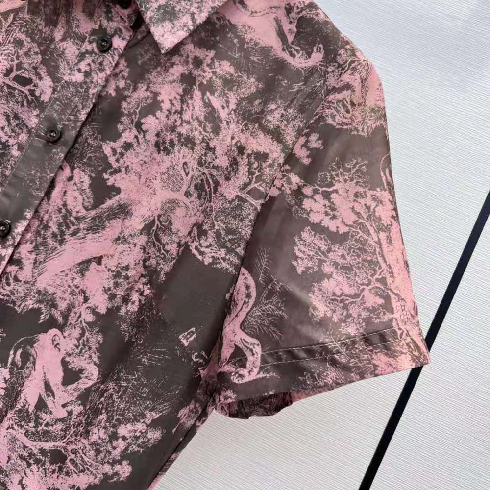 Dior Women Dioriviera Mid-length Shirt Dress Gray and Pink Cotton Muslin with Toile de Jouy Reverse Motif - image 8