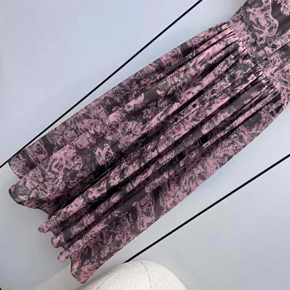 Dior Women Dioriviera Mid-length Shirt Dress Gray and Pink Cotton Muslin with Toile de Jouy Reverse Motif - image 7