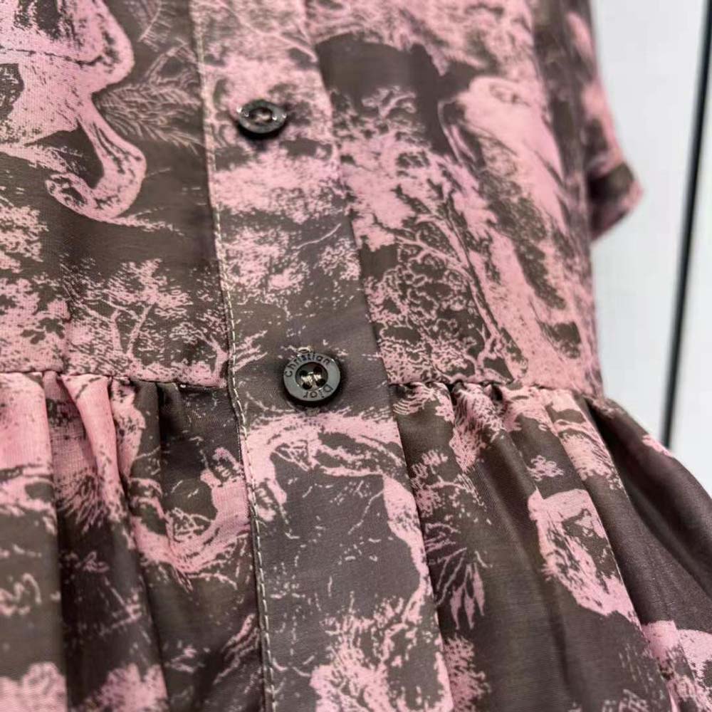 Dior Women Dioriviera Mid-length Shirt Dress Gray and Pink Cotton Muslin with Toile de Jouy Reverse Motif - image 9