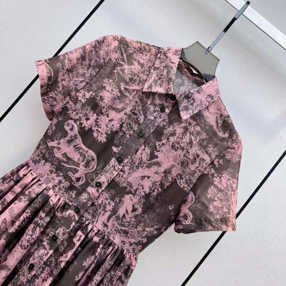 Dior Women Dioriviera Mid-length Shirt Dress Gray and Pink Cotton Muslin with Toile de Jouy Reverse Motif - image 5