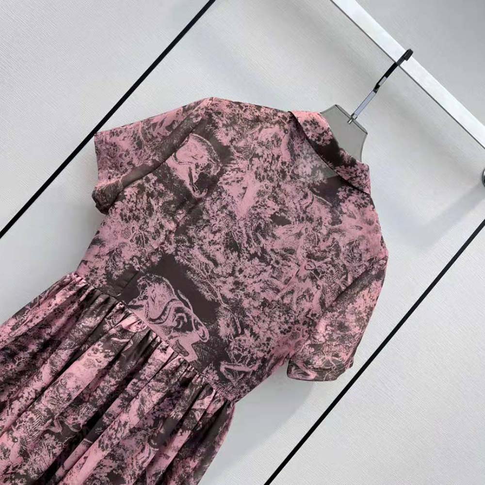 Dior Women Dioriviera Mid-length Shirt Dress Gray and Pink Cotton Muslin with Toile de Jouy Reverse Motif - image 6
