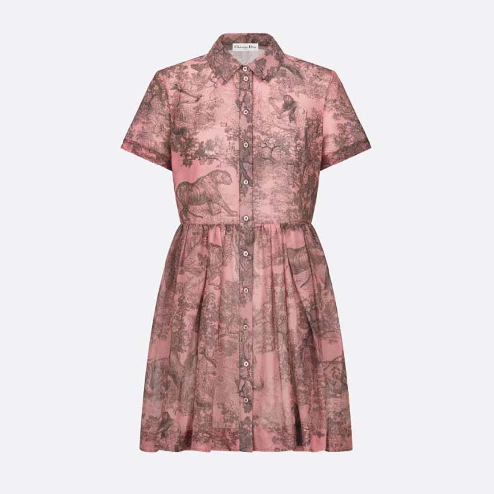 Front view of Dior Women Dioriviera Short Dress Pink and Gray Cotton Muslin