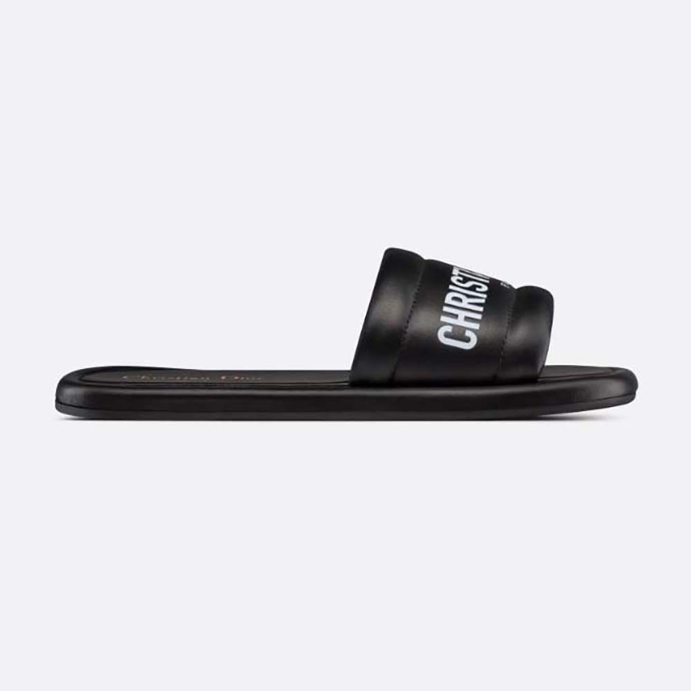 Side view of Dior Women Every-D Slide Black Embossed Lambskin sandal