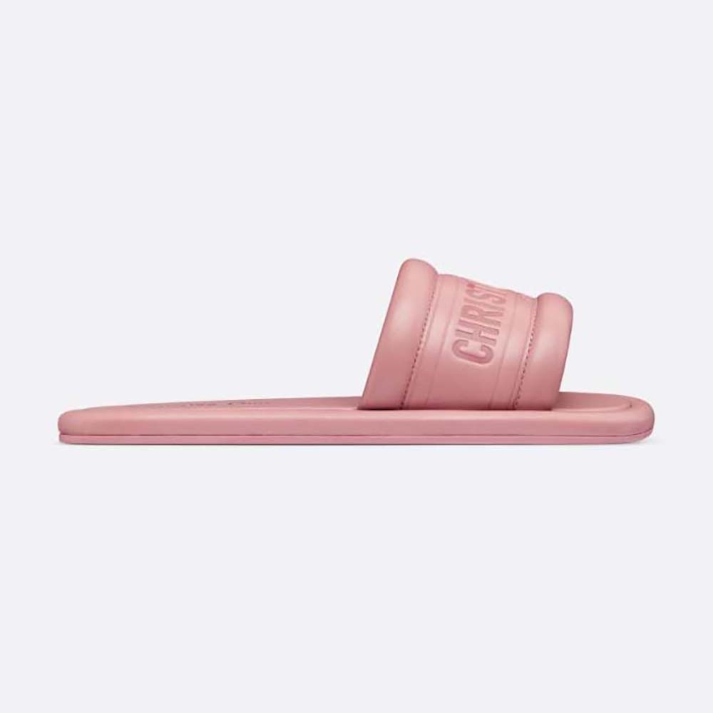 Side view of Dior Women Every-D Slide Pink Embossed Lambskin showing profile