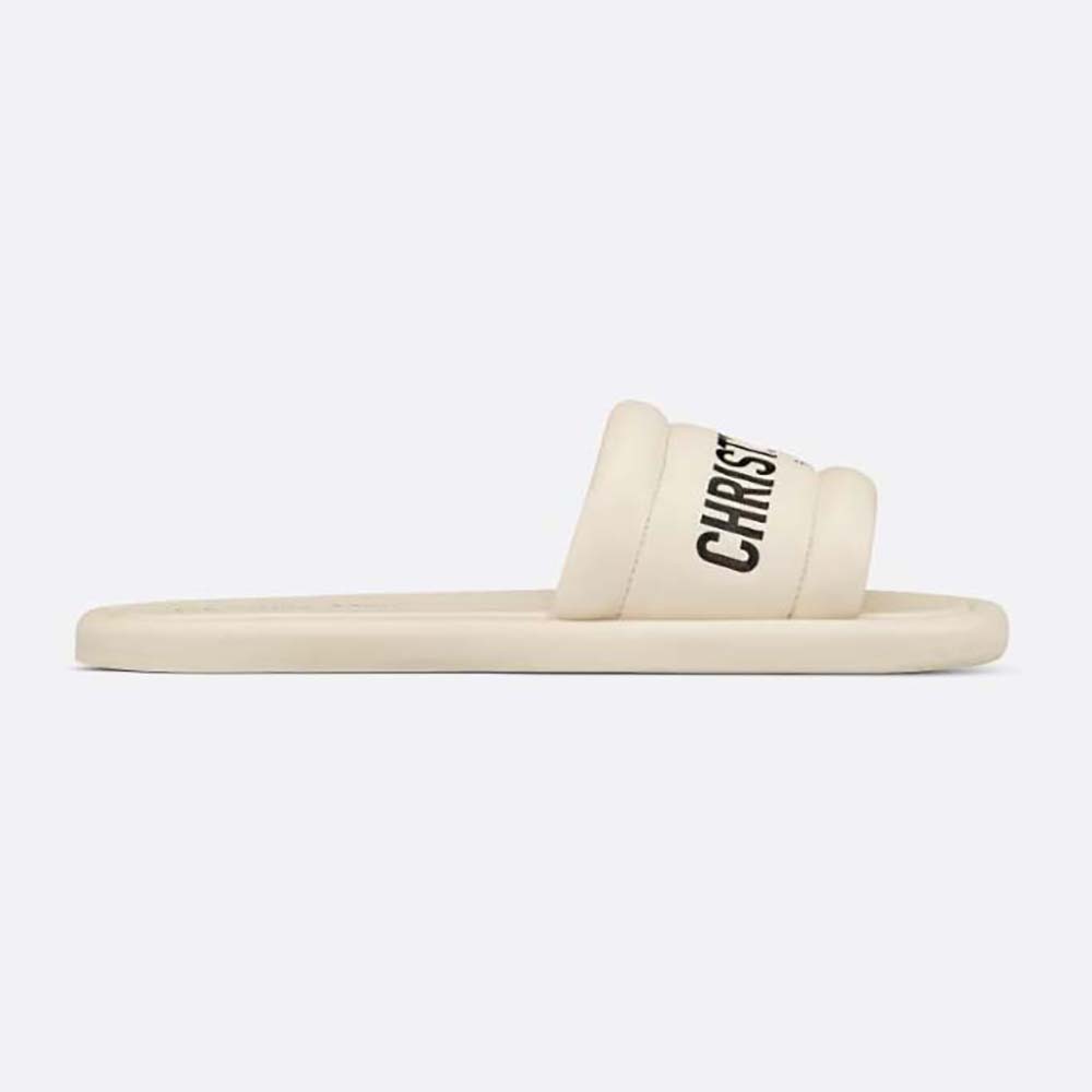 Side view of Dior Women Every-D Slide White Embossed Lambskin sandal