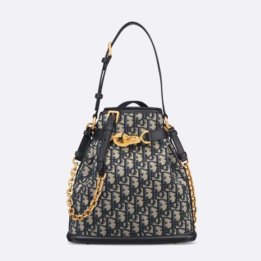 Front view of Dior Women Medium C’est Dior Bag Blue Dior Oblique Jacquard