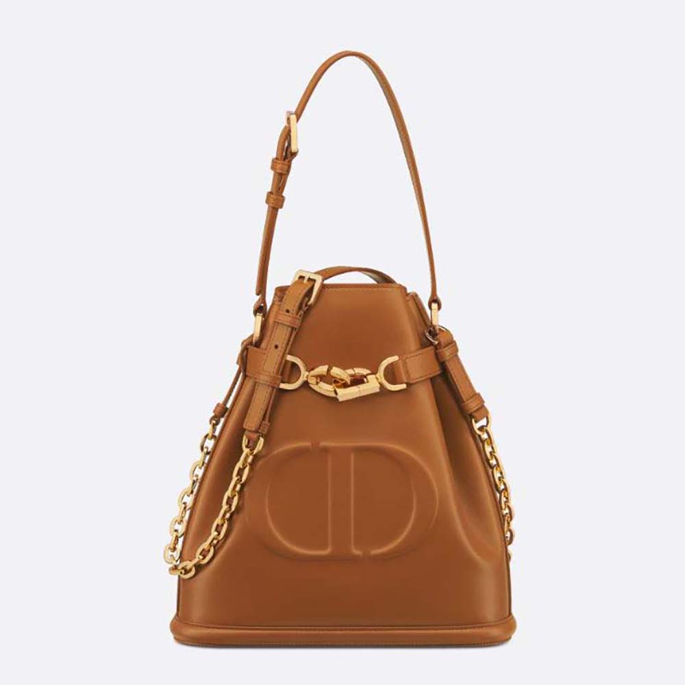 Front view of Dior Women Medium C’est Dior Bag Golden Saddle CD-Embossed Calfskin