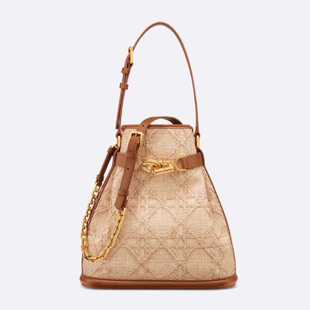 Front view of Dior Women Medium C’est Dior Bag Natural Cannage Raffia in brown