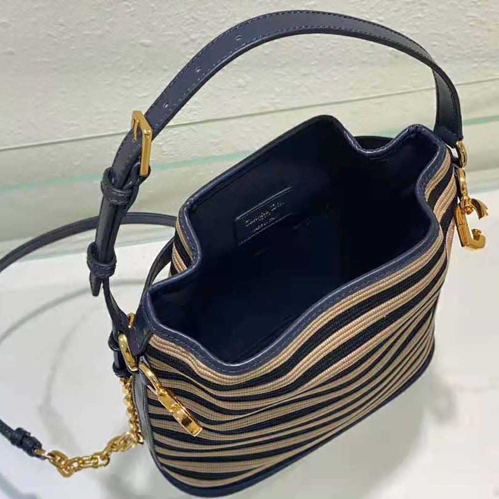 Dior Women Medium C’est Dior Bag Natural and Denim Blue Marinière Raffia - image 7