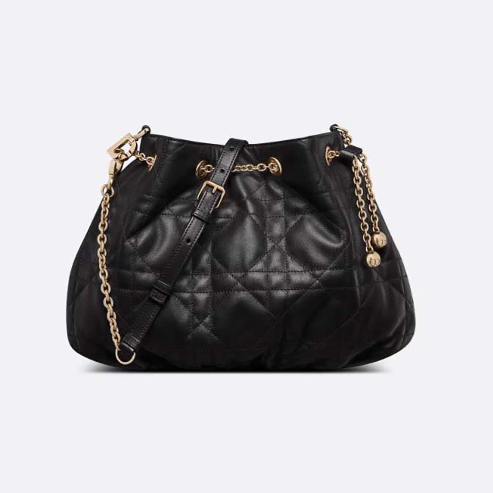 Front view of Dior Women Medium Dior Ammi Bag in black lambskin