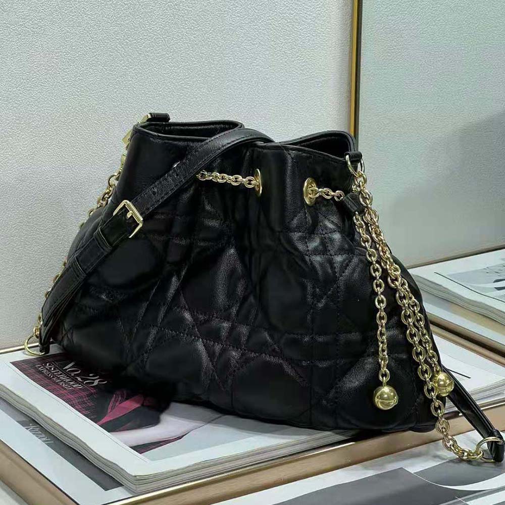 Side angle showing silver hardware on Dior Women Medium Ammi Bag