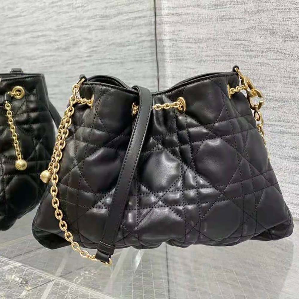 Side angle showing structured silhouette of Dior Women Medium Dior Ammi Bag black