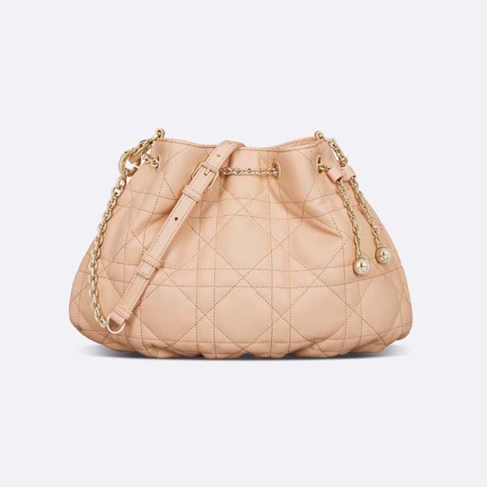 Front view of Dior Women Medium Dior Ammi Bag Sand Pink Supple Macrocannage Lambskin