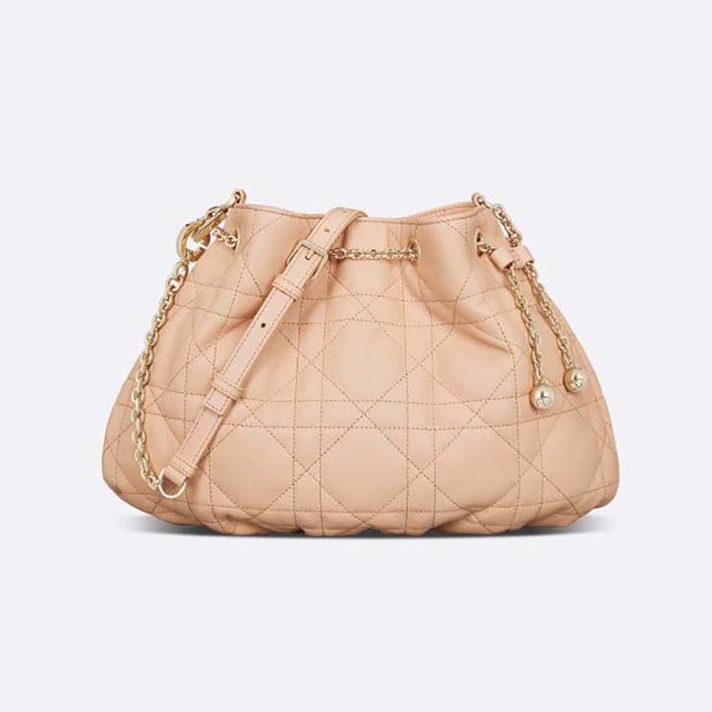 Front view of Dior Women Medium Dior Ammi Bag Sand Pink Supple Macrocannage Lambskin