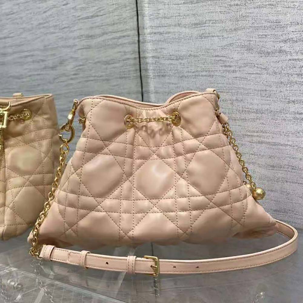 Close-up of gold-tone hardware and macrocannage quilting on Dior Ammi Bag