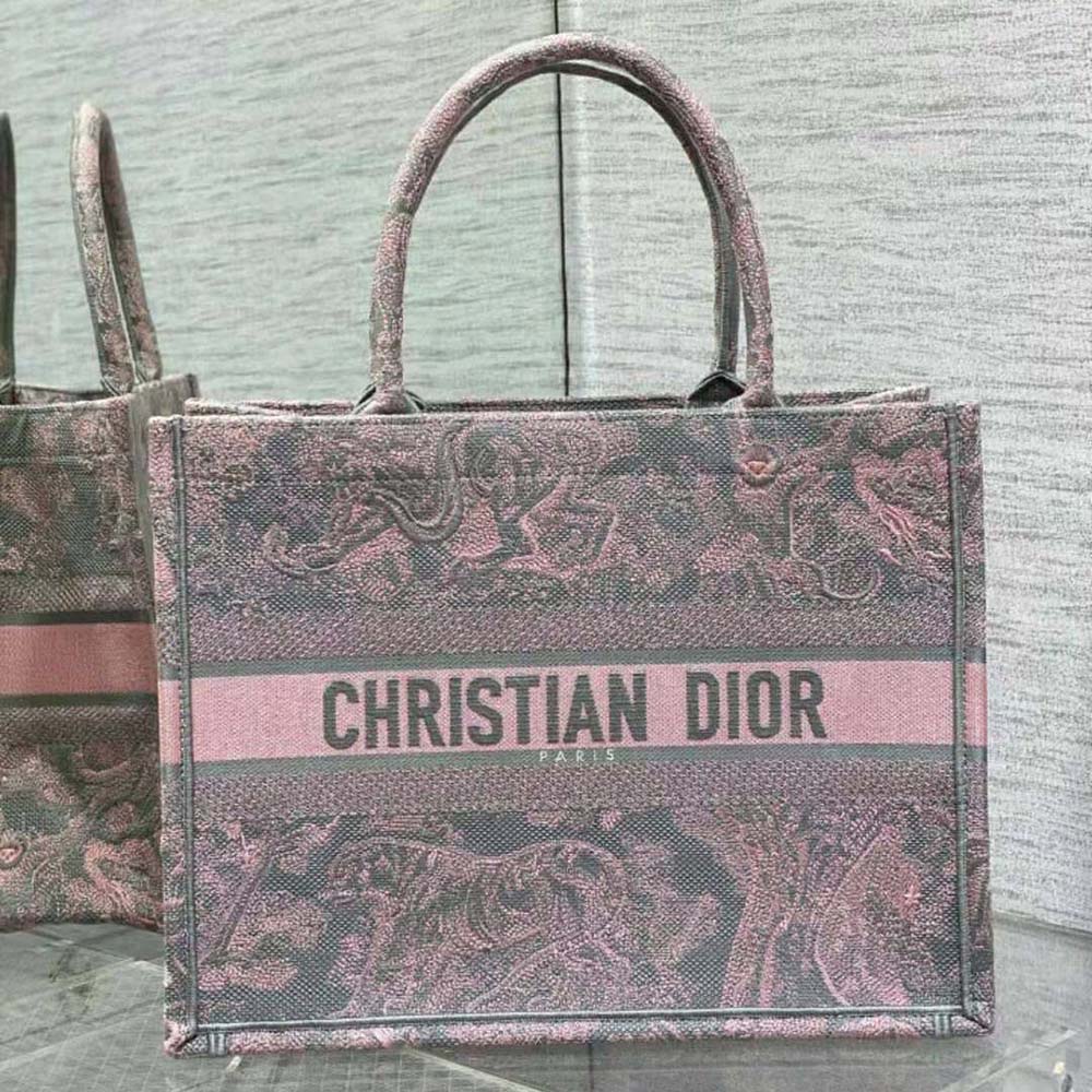 Close-up of reverse embroidery on Dior Women Medium Dior Book Tote