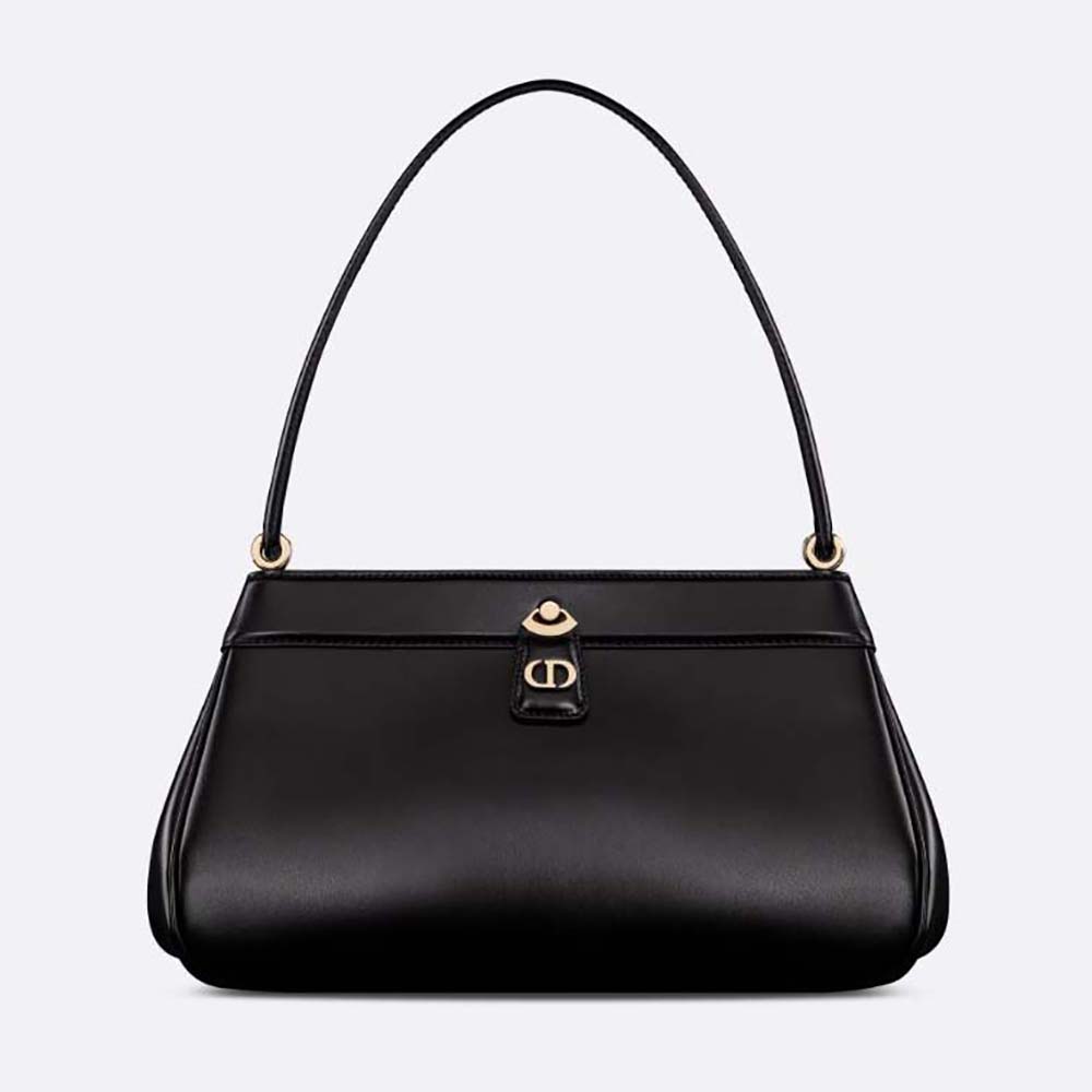 Front view of Dior Women Medium Dior Key Bag Black Box Calfskin