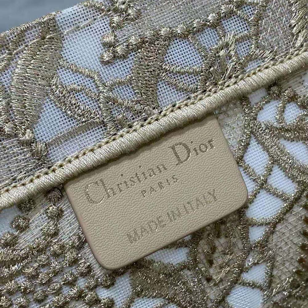 Dior Women Medium Dior or Dior Book Tote Gold-Tone D-Lace Embroidery with Macramé Effect - image 10