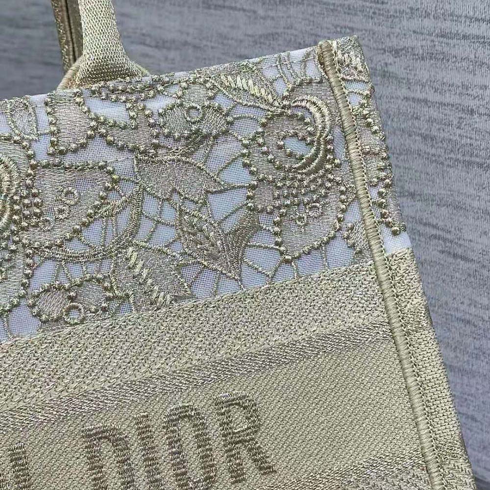 Dior Women Medium Dior or Dior Book Tote Gold-Tone D-Lace Embroidery with Macramé Effect - image 8