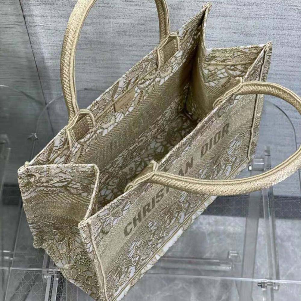 Dior Women Medium Dior or Dior Book Tote Gold-Tone D-Lace Embroidery with Macramé Effect - image 6