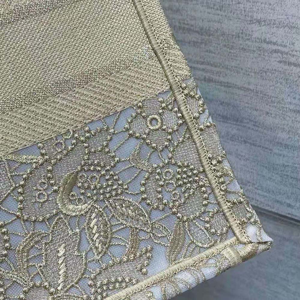 Dior Women Medium Dior or Dior Book Tote Gold-Tone D-Lace Embroidery with Macramé Effect - image 7