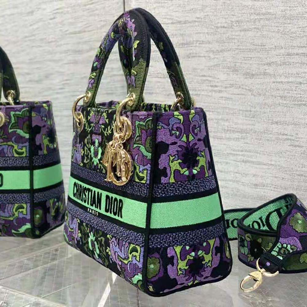 Dior Women Medium Lady D-lite Bag Multicolor Dior Indian Purple Embroidery - image 5