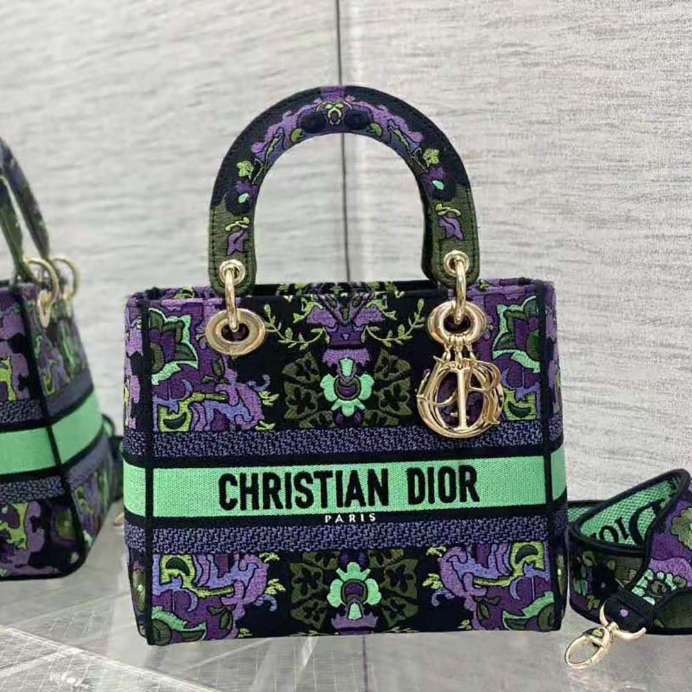 Dior Women Medium Lady D-lite Bag Multicolor Dior Indian Purple Embroidery - image 4