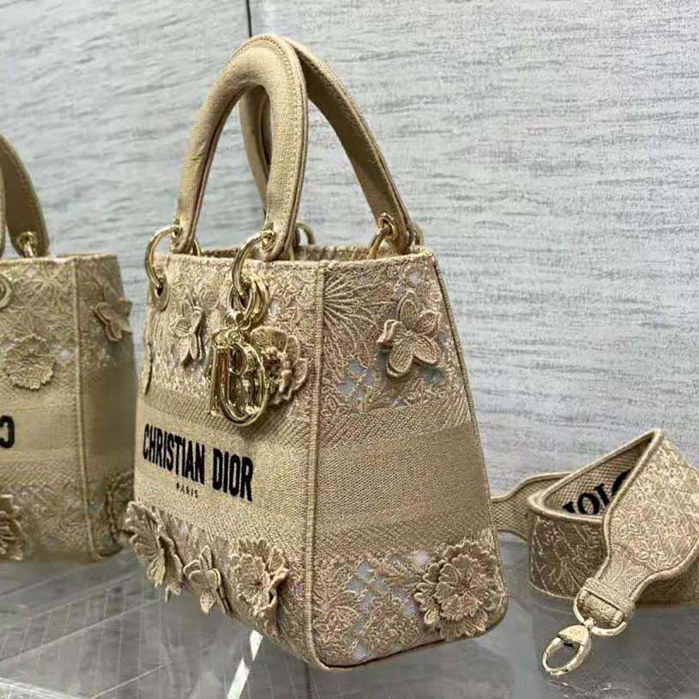 Dior Women Medium Lady D-lite Bag Natural D-Lace Embroidery with 3D Macramé Effect - image 5